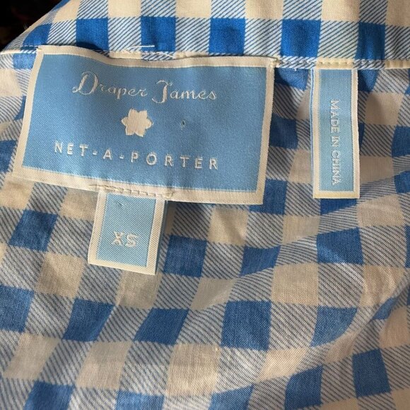 Draper James x Net a Porter Blue White Gingham Off-Shoulder Top XS Cotton Silk - Picture 3 of 8